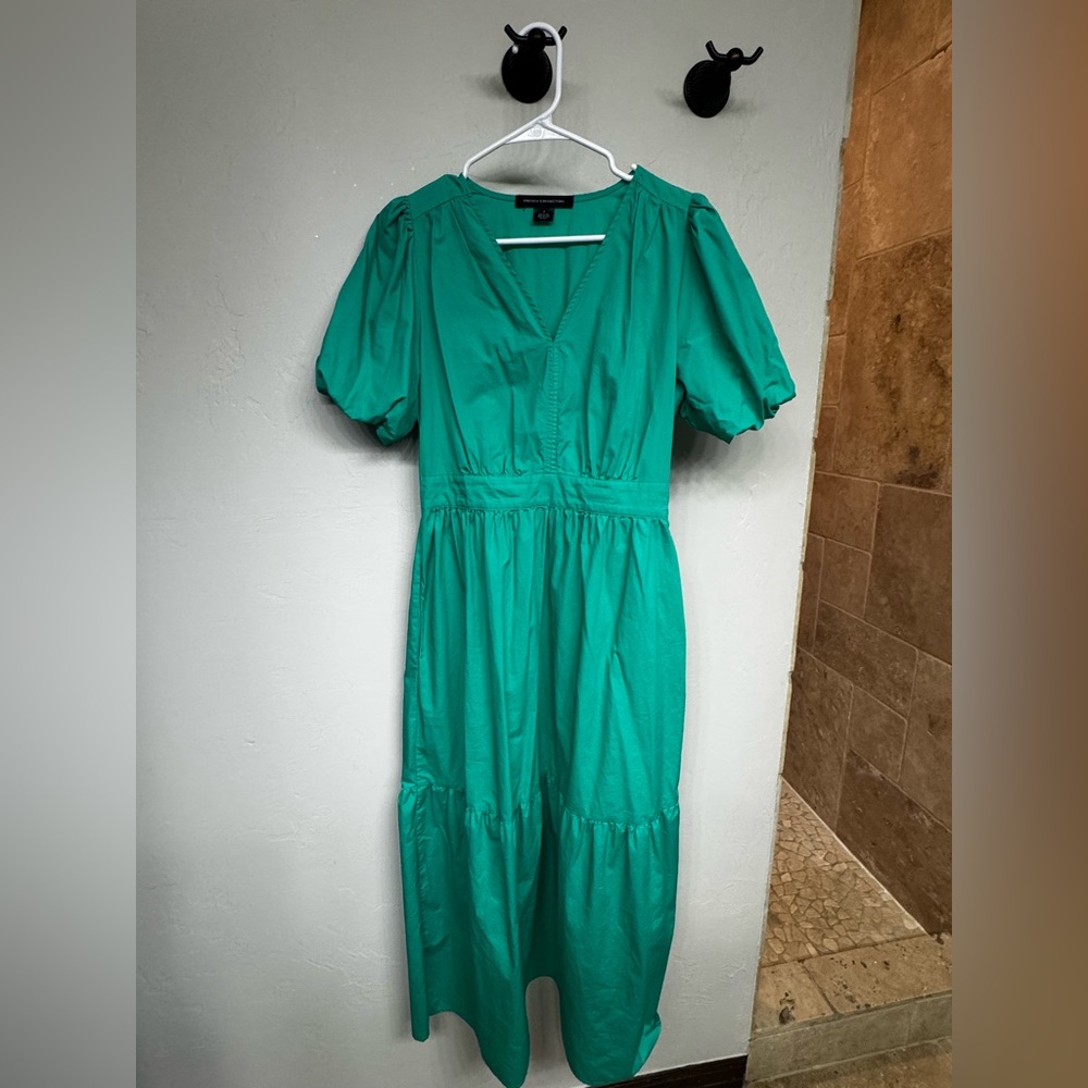 French Connection Green Puff Sleeve Midi Dress